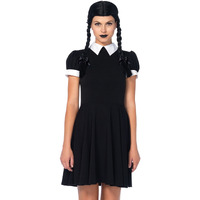 2 PC. Gothic Darling, includes dress and  braised wig with bow XS BLACK/WHITE