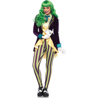 2PC.Wicked Trickster,high/low jacket w/bow tie,striped leggings SMALL MULTICOLOR