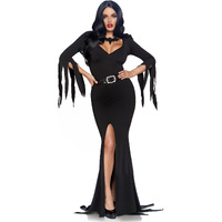 3PC.Immortal Mistress,deep-V body hugging dress,belt,bat necklace MED/LGE BLACK
