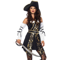 4PC.Black Sea Buccaneer,dress,sleeves w/wrap,belt,hat MEDIUM BLACK/GOLD