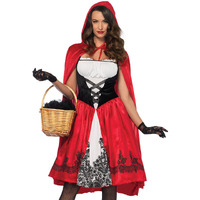 2PC.Classic Red Riding Hood,tea length peasant dress,hooded cape SMALL RED