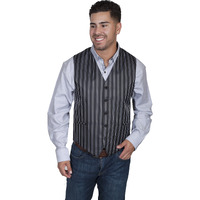 NO LAPEL BLK/WHT PINSTRIPE VEST