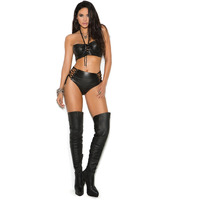 LEATHER SHORTS W/ LACE UP SIDE BLACK S