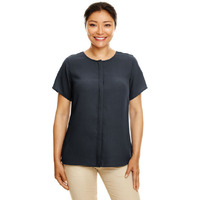 Ladies Perfect FitShort-Sleeve crepe Blouse - BLAcK - XS(D0102H7NITX)