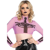 Skeleton high neck long sleeved mesh crop top with zipper back