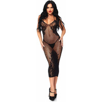 Seamless net and lace dual strap halter dress with faux lace up back