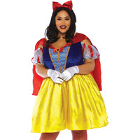 2 PC Fairytale Snow White, includes cold shoulder velvet and satin dress with attached cape and matching bow headband