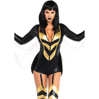 2 PC Hornet Honey, includes wet look zipper front garter bodysuit with foam stinger, attached iridescent wings, and matching thigh highs.