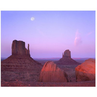East and West Mittens, buttes at sunrise with full moon, Monument Valley, Arizona-Paper Art-26"x22"