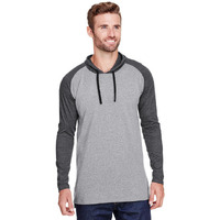 Mens Hooded Raglan Long Sleeve Fine Jersey T-Shirt - B WH VN HTH WH - S(D0102H7M2L8)