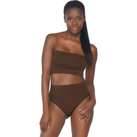 2 PC Seamless opaque microfiber ribbed bandeau top and high waist brief.