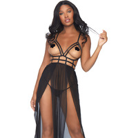 2 PC Cage strap open bodice maxi dress and matching g-string.