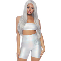 2 PC Holographic metallic spandex bandeau and bike shorts.