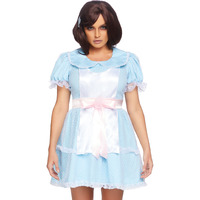 2 PC Creepy Sibling, includes dotted babydoll dress with attached satin bow sash and flower hair clip.