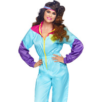 2 PC Awesome 80s Track Suit, includes zip up jumpsuit and matching headband.