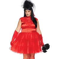 2 PC Beetle Bride, includes satin and lace dress with tiered tulle skirt, attached back bow, and matching lace veil.20