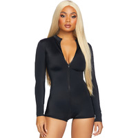 Zipper front long sleeved romper.