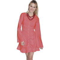 L/S BUTTON FRONT/BACK LACE UP DRESS