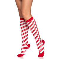 Candy cane lurex knee socks.