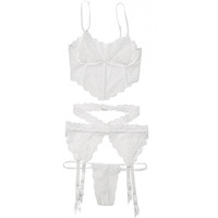 Lace Long Line Bra, Garter Belt & G-String White O/S(D0102HESC2U.)
