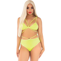 2 PC Opaque cage strap bra top and strappy brazilian briefs.