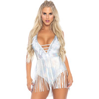 Fringe halter bodysuit.