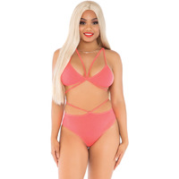 2 PC Opaque cage strap bra top and strappy brazilian briefs.