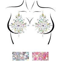 Cambria adhesive jewel nipple stickers and 2 of 3g body glitter packets.