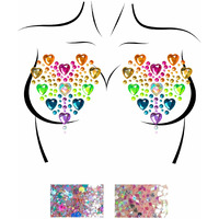 Prism adhesive jewel nipple stickers and 2 of 3g body glitter packets.