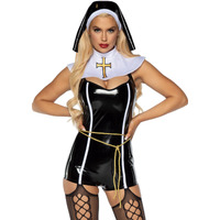 4 PC Sinful Sister, includes vinyl romper, rope belt, collar, and nun habit.