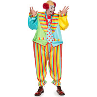 2 PC Circus Clown, includes satin rainbow jumpsuit with ring waist and matching oversized tie.