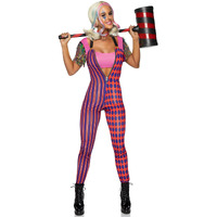 3 PC Comic Vixen, includes zip up jumpsuit with suspender straps, confetti crop top, and heart choker.