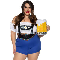 2 PC Lederhosen Honey, includes ribbon trimmed lederhosen with daisy bib suspenders and cropped peasant top.