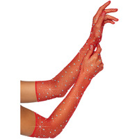 Rhinestone fishnet opera length gloves.