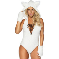 2 PC Wild Thang, includes plush hooded snap crotch bodysuit with furry tail and matching gloves.