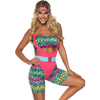 80's Cardio Cutie, 4 PC includes bodysuit, bandeau, belt, headband.