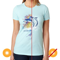 Girls Crew Tee - Watercolor Dolphins - Ice Blue by DelSol for Women - 1 Pc T-Shirt (YL)