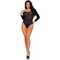 Mosaic sheer opaque snap crotch bodysuit.