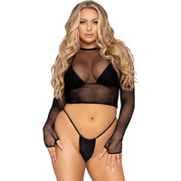 Fishnet gloved crop top.
