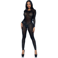 Sheer rhinestone catsuit.