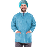 Disposable Lab Jackets 32 Long Pack of 10 Blue Hip-Length Work gowns X-Large SMS 50 gsm Shirts with Snaps Front Knit cuffs & collar 3 Pockets Unisex PPE Body Protective Short coats(D0102HI5A1g)