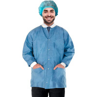 Disposable Lab Jackets 32 inch Long Pack of 10 Blue Hip-Length Work gowns 50 gsm Shirts with Snaps Front Knit cuffs & collar 3 Pockets Unisex PPE Body Protective Short coats X-Large(D0102HI5A0W)