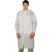 Disposable Lab coats Pack of 10 White SPP 45 gsm Work gowns Large Protective clothing with Snaps Front Knit cuffs & collar 3 Pockets Unisex Knee-Length Medical Uniform for Adults(D0102HI74RU)