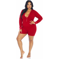 Brushed rib romper long johns with cheeky snap closure back flap.