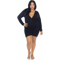Brushed rib romper long johns with cheeky snap closure back flap.