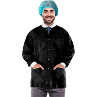 Disposable Lab Jackets 29 Long Pack of 10 Black Hip-Length Work gowns Small SMS 50 gsm Shirts with Snaps Front Knit cuffs & collar 3 Pockets Unisex PPE Body Protective Short coats(D0102HI5A6V)