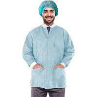 Disposable Lab Jackets 29 Long Pack of 10 Sky Blue Hip-Length Work gowns Small SMS 50 gsm Shirts with Snaps Front Knit cuffs & collar 3 Pockets Unisex PPE Body Protective Short coats(D0102HI5ADW)