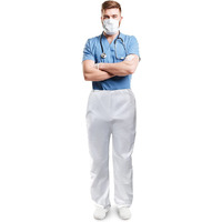 EZgOODZ Waterproof Disposable Pants Pack of 10 Poly White Trousers Small Protective Microporous Workwear with Elastic Waist Open Ankles Leg PPE clothing 10 Pairs of Pants for Industrial Use(D0102HI5IZU)