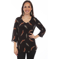FEATHER PRINT PULL OVER BLOUSE