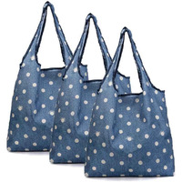 Blue - 3 Pieces Reusable Grocery Bags Foldable Boutique Shopping Bags Portable Tote Bags Carry Bags